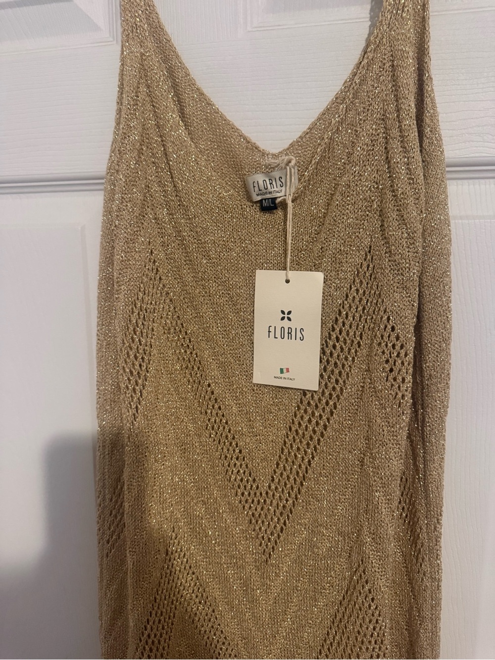 NWT Floris Made in Italy Gold Metallic Chevron Knit Midi Dress M/L - Picture 3 of 8